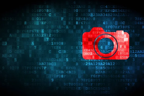 Turizm kavramı: dijital arka plan üzerinde fotoğraf makinesi