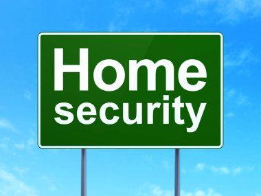 Gizlilik kavramı: yol işareti arka plan üzerinde ev güvenlik