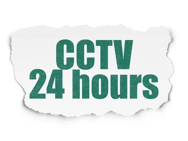 Schutzkonzept: cctv 24 Stunden auf zerrissenem Papierhintergrund — Stockfoto
