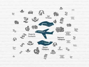 Sigorta kavramı: uçak ve Palm duvar arka plan üzerinde