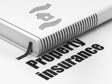 Sigorta kavramı: kitap evi ve Palm, sigorta özelliği beyaz arka plan üzerinde