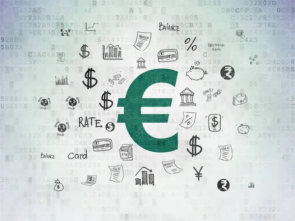 Concepto de dinero: euro en el fondo del documento de datos digitales — Foto de Stock