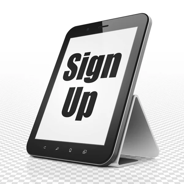 Web ontwikkelingsconcept: Tablet PC met Sign Up op display — Stockfoto