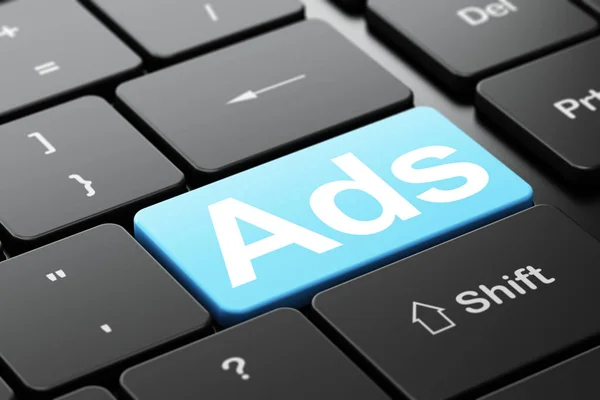 Reclame concept: advertenties op computer toetsenbord achtergrond — Stockfoto