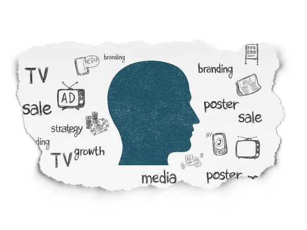 Conceito de marketing: Head on Torn Paper background — Fotografia de Stock