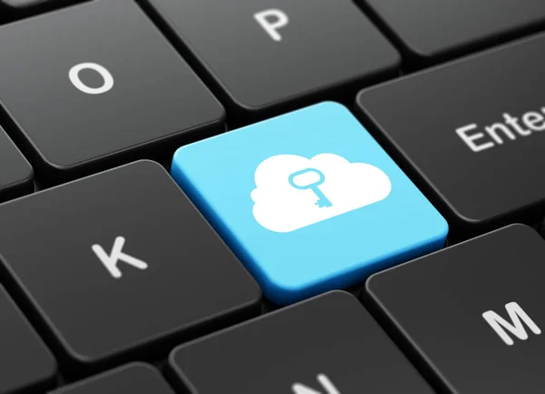 Концепция создания облачных сетей: Облако с клавишами на фоне клавиатуры компьютера — стоковое фото