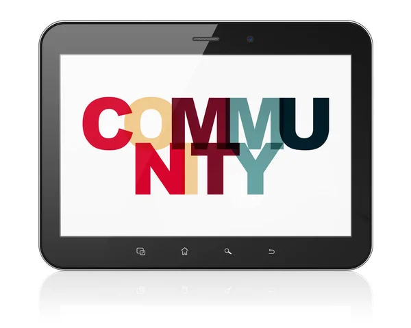 Social-Network-Konzept: Tablet-Computer mit Community auf dem Display — Stockfoto