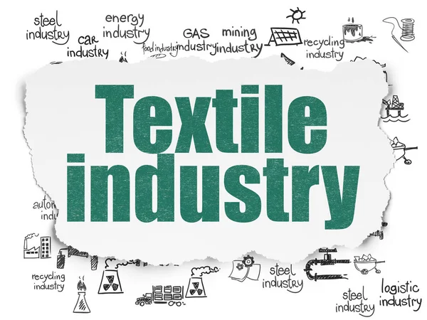 Concepto de industria: Industria textil sobre fondo de papel desgarrado — Foto de Stock