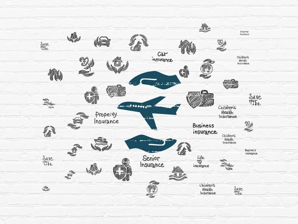 Sigorta kavramı: uçak ve Palm duvar arka plan üzerinde