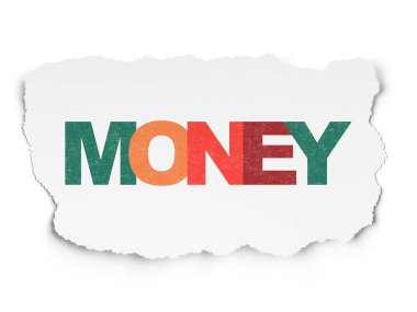 Bankacılık kavramı: para yırtılmış kağıt arka plan üzerinde