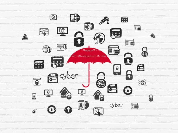 Bezpečnostní koncepce: deštník na zeď na pozadí — Stock fotografie