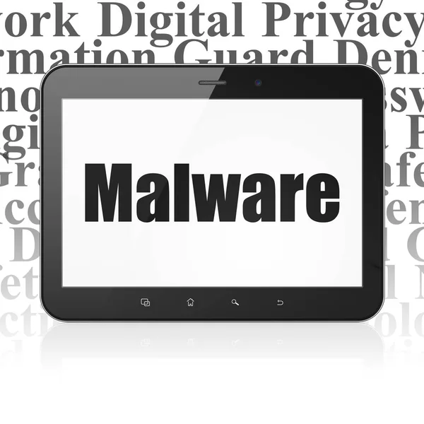 Concetto di protezione: computer tablet con malware in mostra — Foto Stock