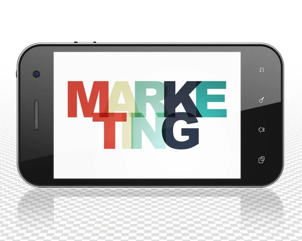 Marketingkonzept: Smartphone mit Marketing auf dem Display — Stockfoto