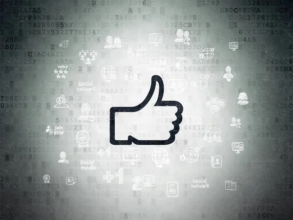 Sociaal netwerk concept: duim omhoog op digitale Data-Paper achtergrond — Stockfoto