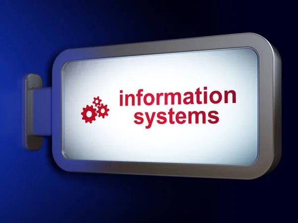Концепция данных: Информационные системы и шестерни на фоне рекламного щита — стоковое фото