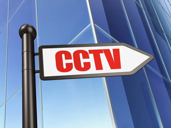 Concepto de privacidad: signo CCTV en el fondo del edificio —  Fotos de Stock