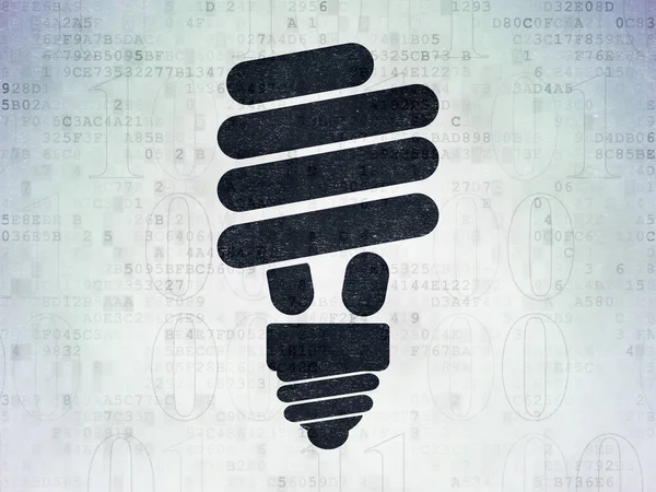 Concetto di finanza: lampada a risparmio energetico su sfondo Digital Data Paper — Foto Stock