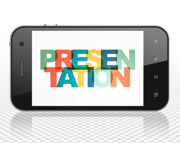 Marknadsföring koncept: Smartphone med Presentation på displayen — Stockfoto