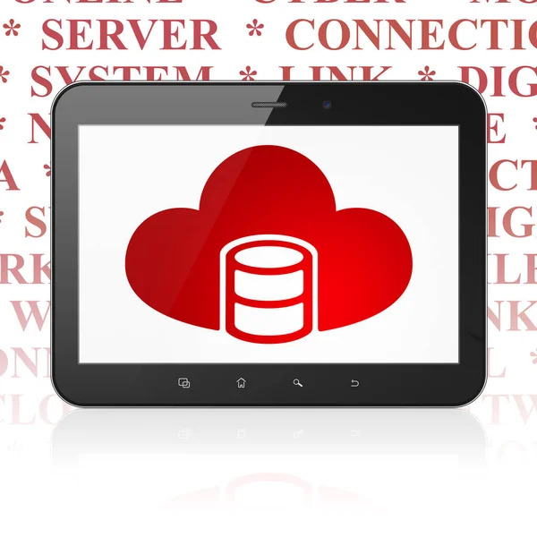 Concetto di rete cloud: computer tablet con database con cloud in mostra — Foto Stock