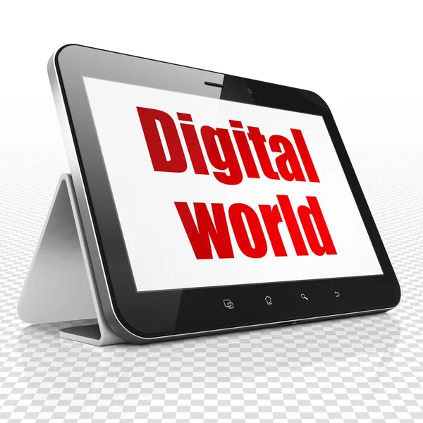Concepto de información: Tablet Computer con el mundo digital en pantalla — Foto de Stock