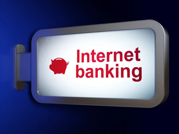 Banking concept: Internet Banking and Money Box on billboard background — Stock Photo, Image