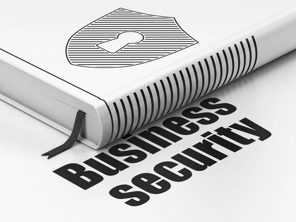 Concepto de privacidad: Escudo de libro con ojo de cerradura, Seguridad empresarial sobre fondo blanco — Foto de Stock