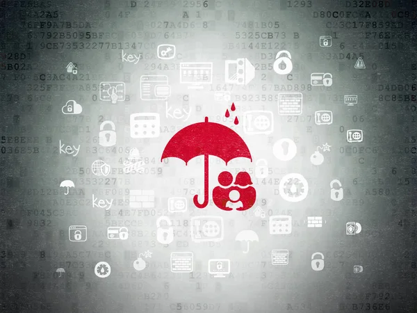 Protection concept: Family And Umbrella on Digital Data Paper background — Stock Photo, Image