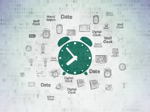 時間の概念: 目覚まし時計デジタル データ用紙の背景 — ストック写真