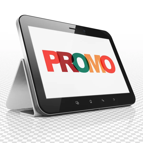 Werbekonzept: Tablet-Computer mit Promo — Stockfoto