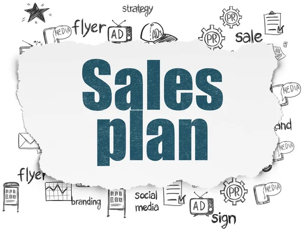 Marketing concept: Sales Plan op papier gescheurd achtergrond — Stockfoto