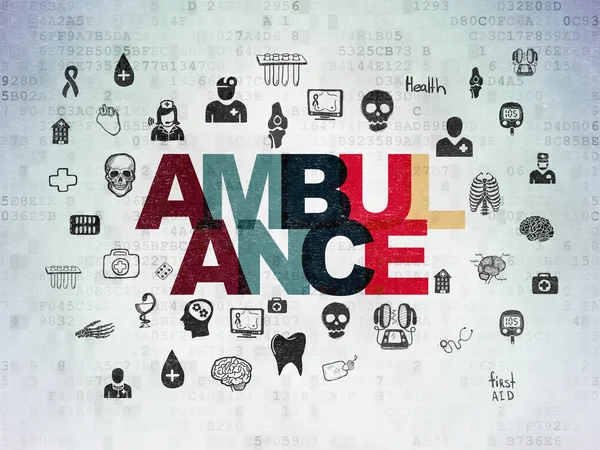 Koncepce zdraví: Ambulance na digitální Data papírové pozadí — Stock fotografie