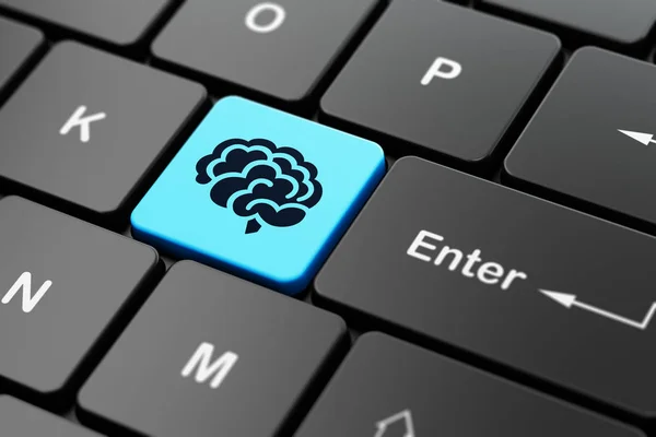 Concept scientifique : Cerveau sur fond de clavier d'ordinateur — Photo