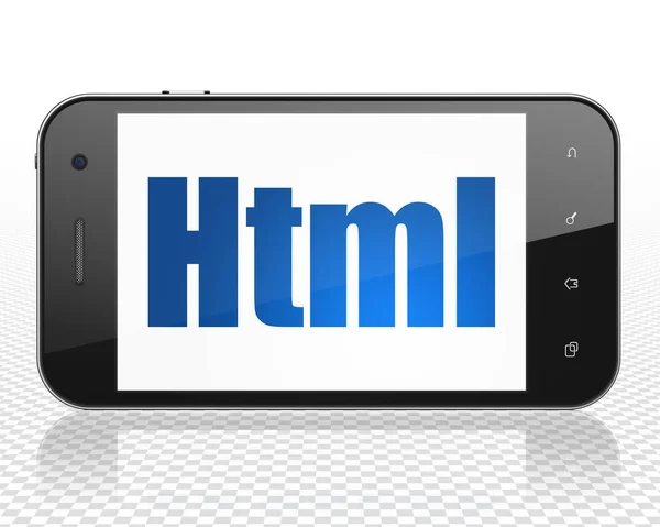 Concept de base de données : Smartphone avec Html à l'écran — Photo