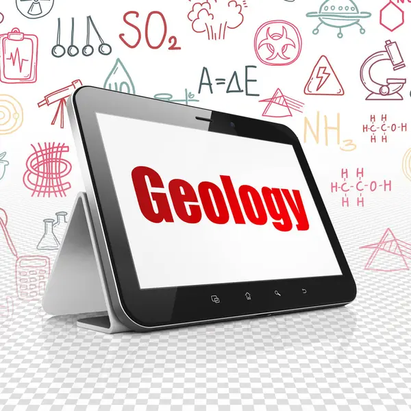 Concepto científico: Tablet Ordenador con Geología en exhibición —  Fotos de Stock