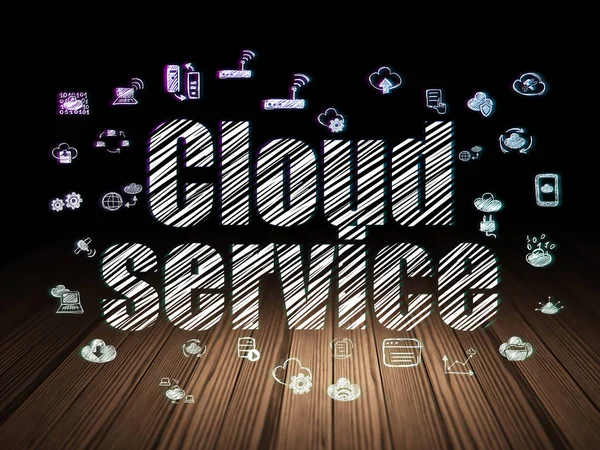 Cloud computing koncepce: cloudové služby v temné místnosti grunge — Stock fotografie