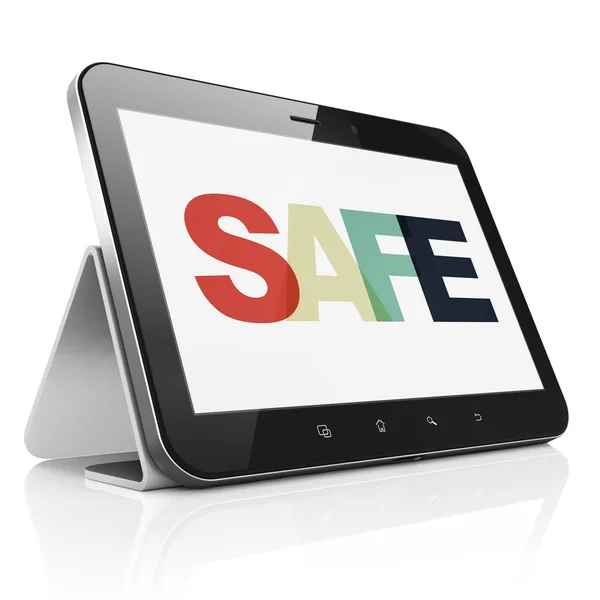 Koncepcja ochrony: komputer typu Tablet z sejfem na wyświetlaczu — Zdjęcie stockowe