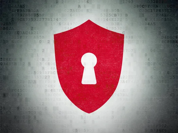 Schutzkonzept: Schild mit Schlüsselloch auf digitalem Datenpapier-Hintergrund — Stockfoto