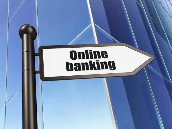 Οικονομικών έννοια: συνδεθείτε Online Banking στην οικοδόμηση φόντο — Φωτογραφία Αρχείου