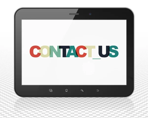 Bedrijfsconcept: Tablet Pc-Computer met contact met ons op display — Stockfoto