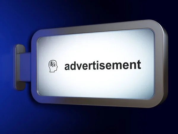 Advertising concept: Advertisement and Head With Finance Symbol on billboard background — Stock Photo, Image