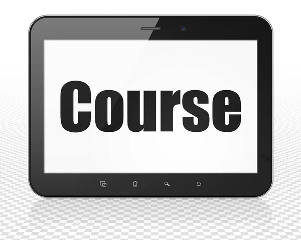 Концепция обучения: планшетный компьютер с отображением курса — стоковое фото