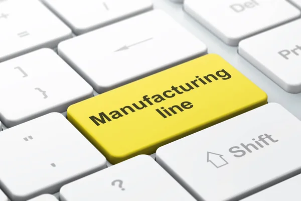 Concept van de industrie: productie lijn op computer toetsenbord achtergrond — Stockfoto