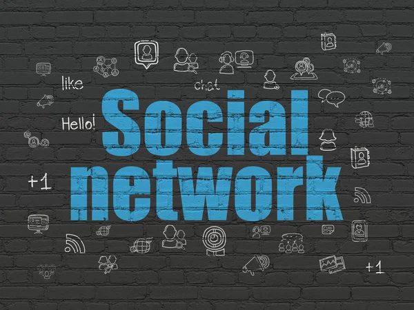 ソーシャル メディアの概念: 壁の背景に社会のネットワーク — ストック写真