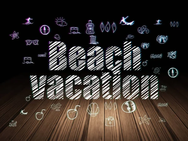 Tourism concept: Beach Vacation in grunge dark room — Stock Photo, Image