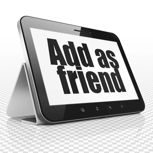 Conceito de rede social: Tablet Computador com Adicionar como amigo em exibição — Fotografia de Stock
