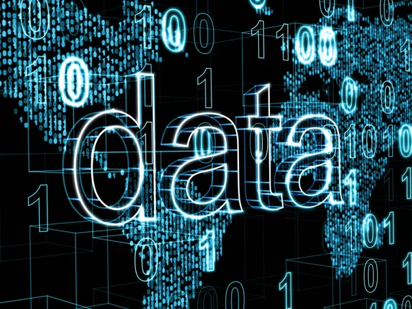 Návrh technologie informace: word Data na pozadí mapy digitálního světa — Stock fotografie