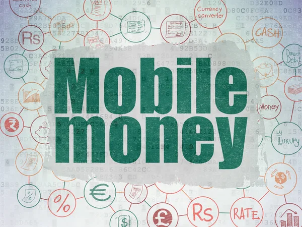 Currency concept: Mobile Money on Digital Data Paper background