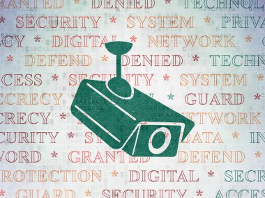 Emniyet konsepti: Cctv kamera dijital veri kağıt arka plan üzerinde