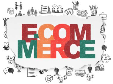 İş kavramı: E-ticaret yırtılmış kağıt arka plan üzerinde