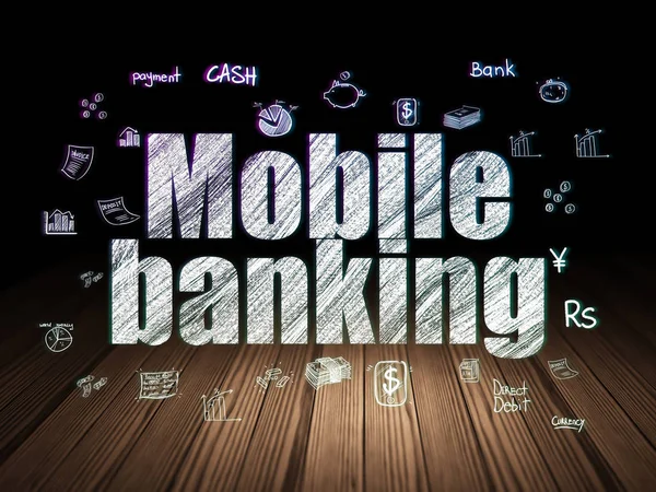 Concept de devise : Mobile Banking en chambre noire grunge — Photo